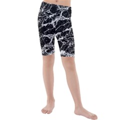 Black And White Abstract Textured Print Kids  Mid Length Swim Shorts by dflcprintsclothing