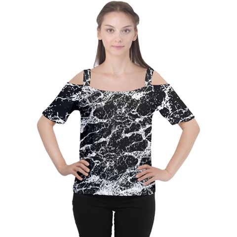 Black And White Abstract Textured Print Cutout Shoulder Tee by dflcprintsclothing