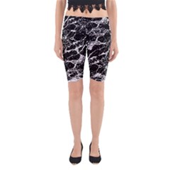 Black And White Abstract Textured Print Yoga Cropped Leggings by dflcprintsclothing