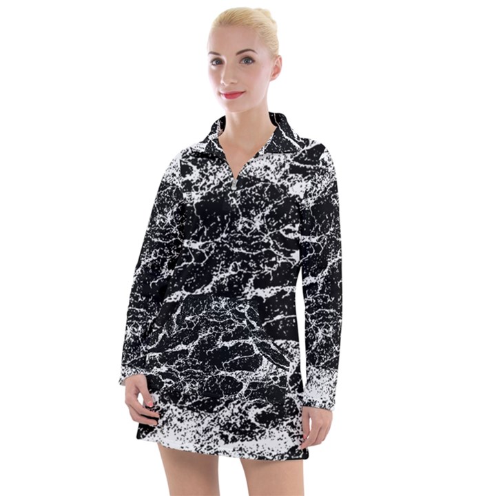 Black And White Abstract Textured Print Women s Long Sleeve Casual Dress