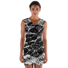 Black And White Abstract Textured Print Wrap Front Bodycon Dress by dflcprintsclothing