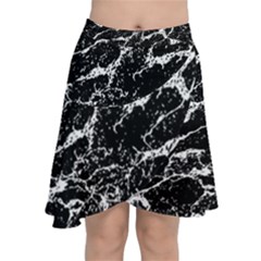 Black And White Abstract Textured Print Chiffon Wrap Front Skirt by dflcprintsclothing