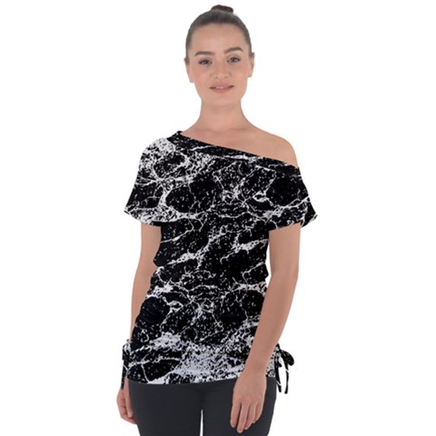 Black And White Abstract Textured Print Tie-up Tee by dflcprintsclothing