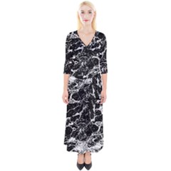 Black And White Abstract Textured Print Quarter Sleeve Wrap Maxi Dress by dflcprintsclothing