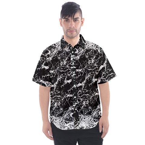 Black And White Abstract Textured Print Men s Short Sleeve Shirt by dflcprintsclothing