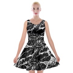 Black And White Abstract Textured Print Velvet Skater Dress by dflcprintsclothing