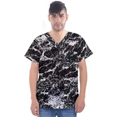 Black And White Abstract Textured Print Men s V-neck Scrub Top