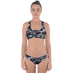 Black And White Abstract Textured Print Cross Back Hipster Bikini Set by dflcprintsclothing