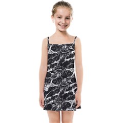 Black And White Abstract Textured Print Kids  Summer Sun Dress by dflcprintsclothing