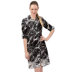 Black And White Abstract Textured Print Long Sleeve Mini Shirt Dress by dflcprintsclothing