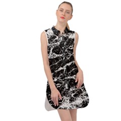 Black And White Abstract Textured Print Sleeveless Shirt Dress by dflcprintsclothing