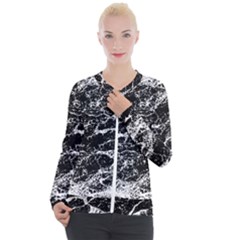 Black And White Abstract Textured Print Casual Zip Up Jacket by dflcprintsclothing