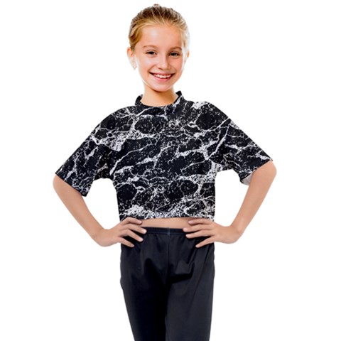 Black And White Abstract Textured Print Kids Mock Neck Tee by dflcprintsclothing