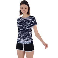 Black And White Abstract Textured Print Back Circle Cutout Sports Tee