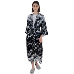 Black And White Abstract Textured Print Maxi Satin Kimono