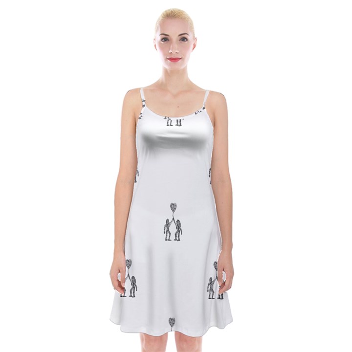 Love Symbol Drawing Spaghetti Strap Velvet Dress