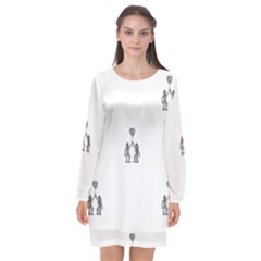 Love Symbol Drawing Long Sleeve Chiffon Shift Dress  by dflcprintsclothing