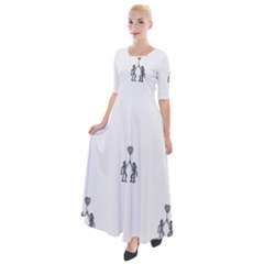 Love Symbol Drawing Half Sleeves Maxi Dress