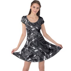 Black And White Intricate Geometric Print Cap Sleeve Dress