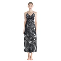 Black And White Intricate Geometric Print Button Up Chiffon Maxi Dress