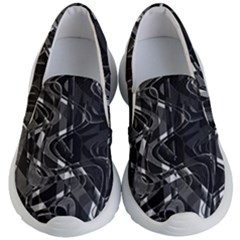 Black And White Intricate Geometric Print Kids Lightweight Slip Ons by dflcprintsclothing