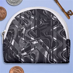 Black And White Intricate Geometric Print Horseshoe Style Canvas Pouch by dflcprintsclothing