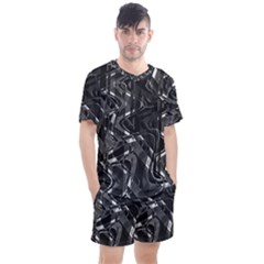 Black And White Intricate Geometric Print Men s Mesh Tee And Shorts Set