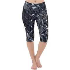 Black And White Intricate Geometric Print Lightweight Velour Cropped Yoga Leggings