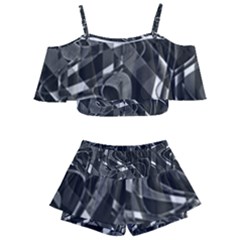 Black And White Intricate Geometric Print Kids  Off Shoulder Skirt Bikini