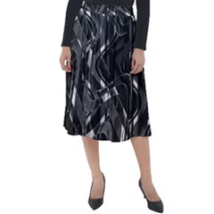 Black And White Intricate Geometric Print Classic Velour Midi Skirt  by dflcprintsclothing