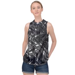 Black And White Intricate Geometric Print High Neck Satin Top by dflcprintsclothing