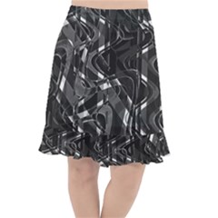 Black And White Intricate Geometric Print Fishtail Chiffon Skirt by dflcprintsclothing