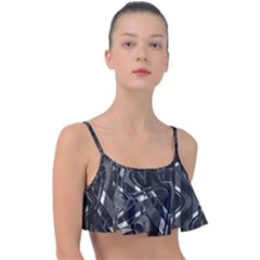 Black And White Intricate Geometric Print Frill Bikini Top by dflcprintsclothing