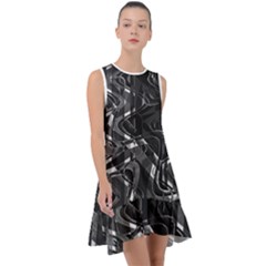 Black And White Intricate Geometric Print Frill Swing Dress by dflcprintsclothing