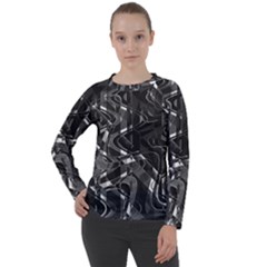 Black And White Intricate Geometric Print Women s Long Sleeve Raglan Tee