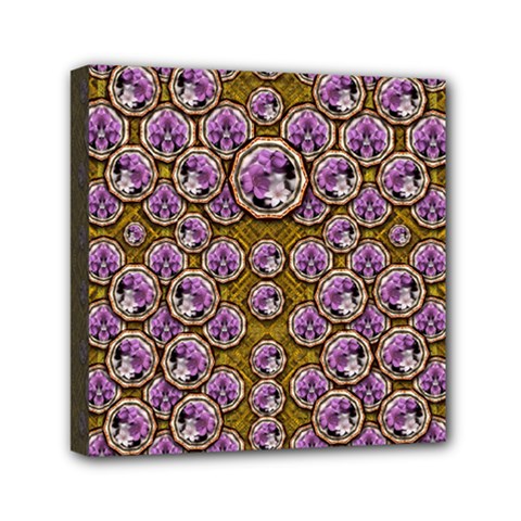 Gold Plates With Magic Flowers Raining Down Mini Canvas 6  X 6  (stretched) by pepitasart