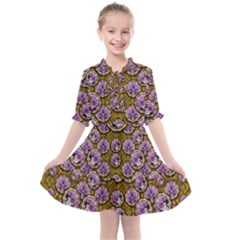 Gold Plates With Magic Flowers Raining Down Kids  All Frills Chiffon Dress