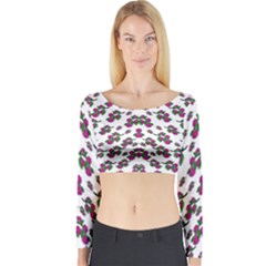 Sakura Blossoms On White Color Long Sleeve Crop Top by pepitasart