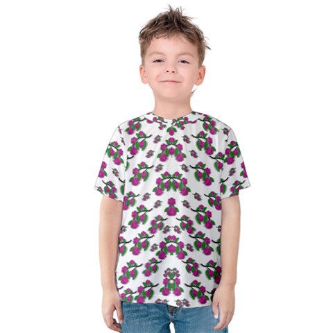 Sakura Blossoms On White Color Kids  Cotton Tee by pepitasart