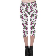 Sakura Blossoms On White Color Capri Leggings  by pepitasart