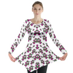 Sakura Blossoms On White Color Long Sleeve Tunic  by pepitasart