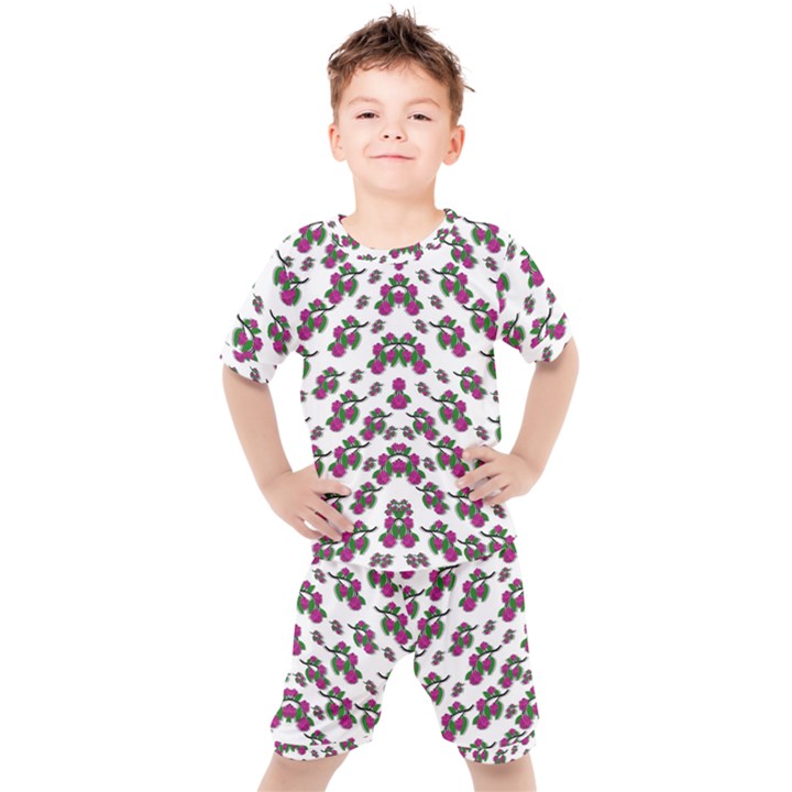 Sakura Blossoms On White Color Kids  Tee and Shorts Set