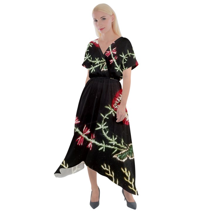 Peace Flower Cross Front Sharkbite Hem Maxi Dress