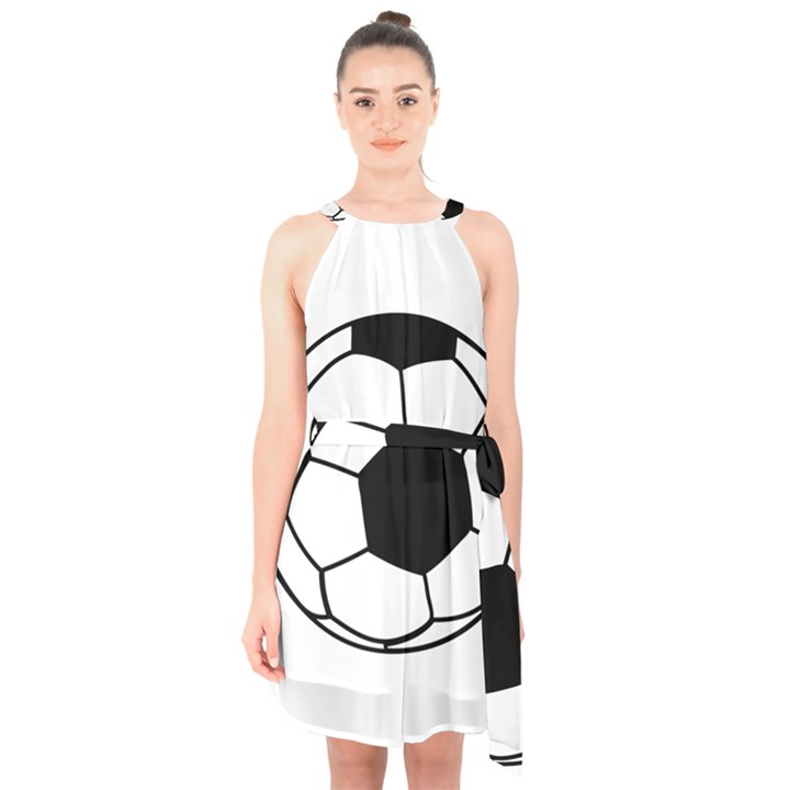 Soccer Lovers Gift Halter Collar Waist Tie Chiffon Dress