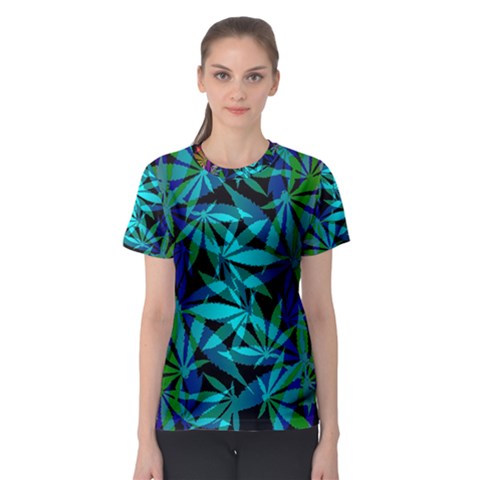 420 Ganja Pattern, Weed Leafs, Marihujana In Colors Women s Sport Mesh Tee by Casemiro