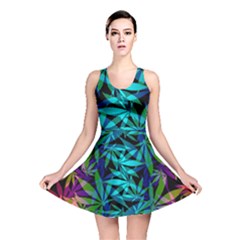 420 Ganja Pattern, Weed Leafs, Marihujana In Colors Reversible Skater Dress