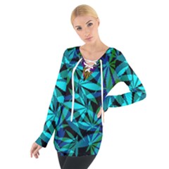 420 Ganja Pattern, Weed Leafs, Marihujana In Colors Tie Up Tee