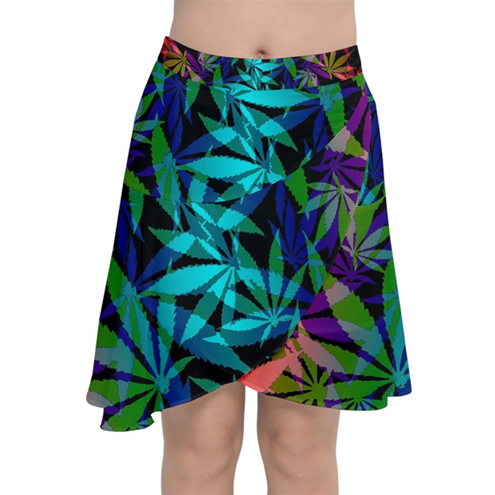 420 ganja pattern, weed leafs, marihujana in colors Chiffon Wrap Front Skirt