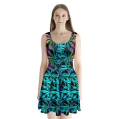 420 Ganja Pattern, Weed Leafs, Marihujana In Colors Split Back Mini Dress  by Casemiro