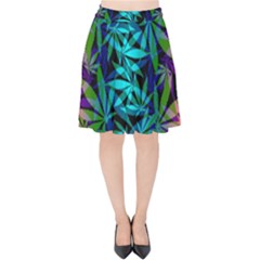 420 Ganja Pattern, Weed Leafs, Marihujana In Colors Velvet High Waist Skirt by Casemiro